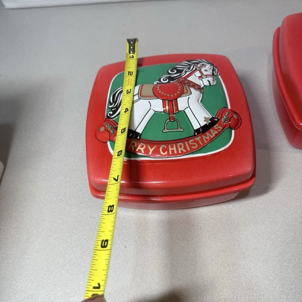 Vintage Rocking Horse Christmas Cookie Container Embossed Blow Mold Plastic 2
